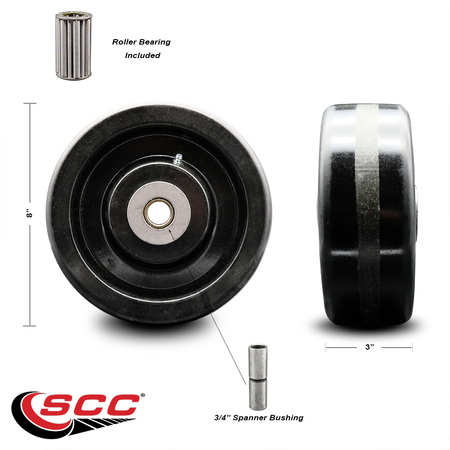 Service Caster SCC - 8" Phenolic Wheel Only w/Roller Bearing - 3/4" Bore - 2500 lbs Capacity SCC-PHR830